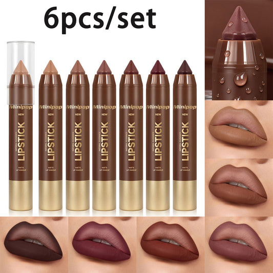 6Pcs/set Mauve Matte Brown Lip Liner and Lipstick Combo Set Kit