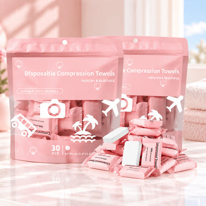 🌿30-Pack Disposable Compressed Towels – Soft, Absorbent & Travel-Friendly
