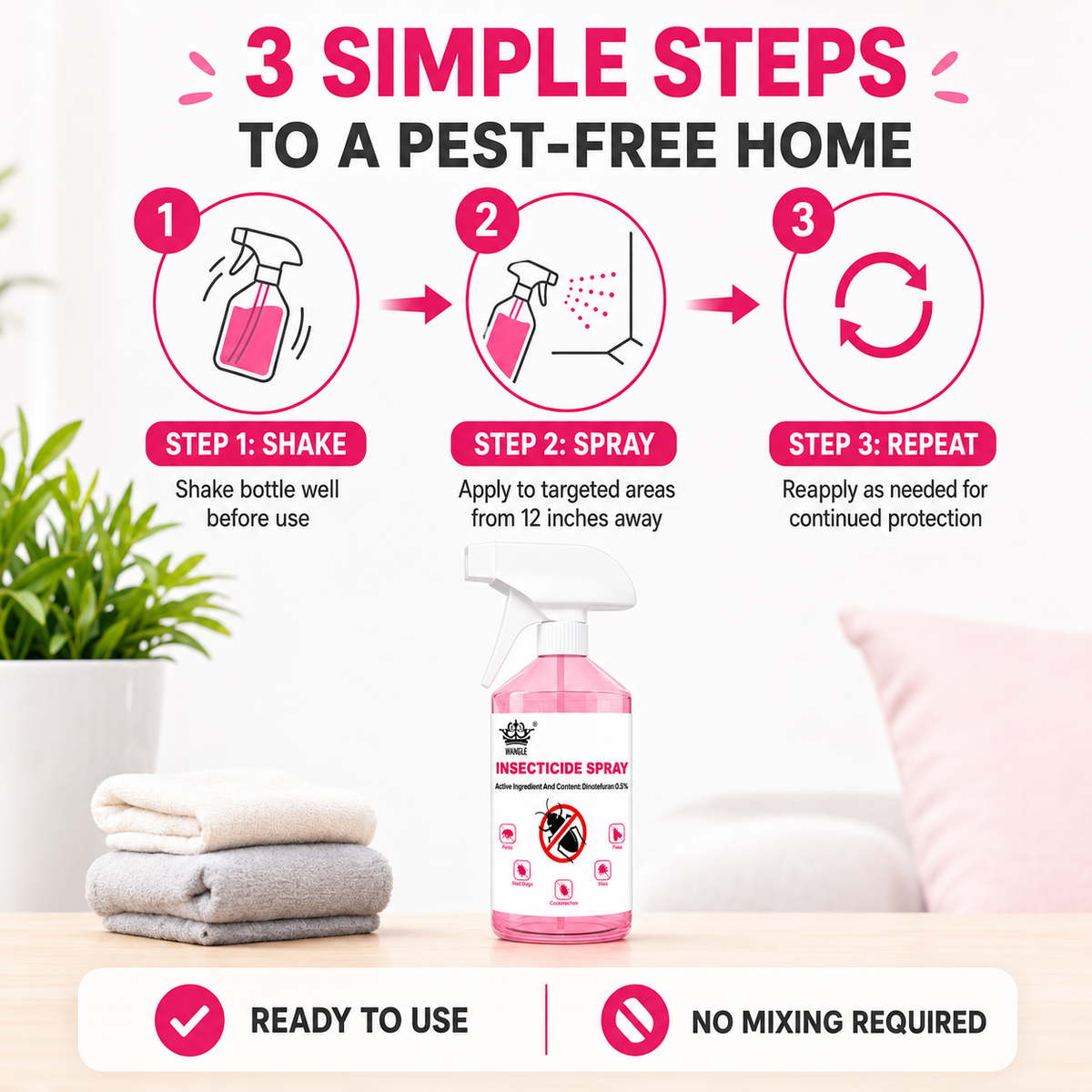 Effective Multi-Functional Household Pest Control, Easy-Use Insect Treatment, Powerful Formula to Get Rid of Cockroaches and Other Indoor Insects Insecticide