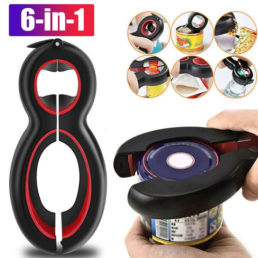 6-in-1 Multifunctional Bottle Opener – Stainless Steel | Opens Jars, Cans, Beer & More | Kitchen Essential
