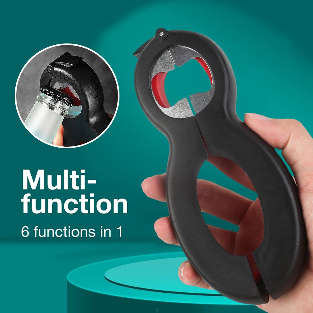 6-in-1 Multifunctional Bottle Opener – Stainless Steel | Opens Jars, Cans, Beer & More | Kitchen Essential