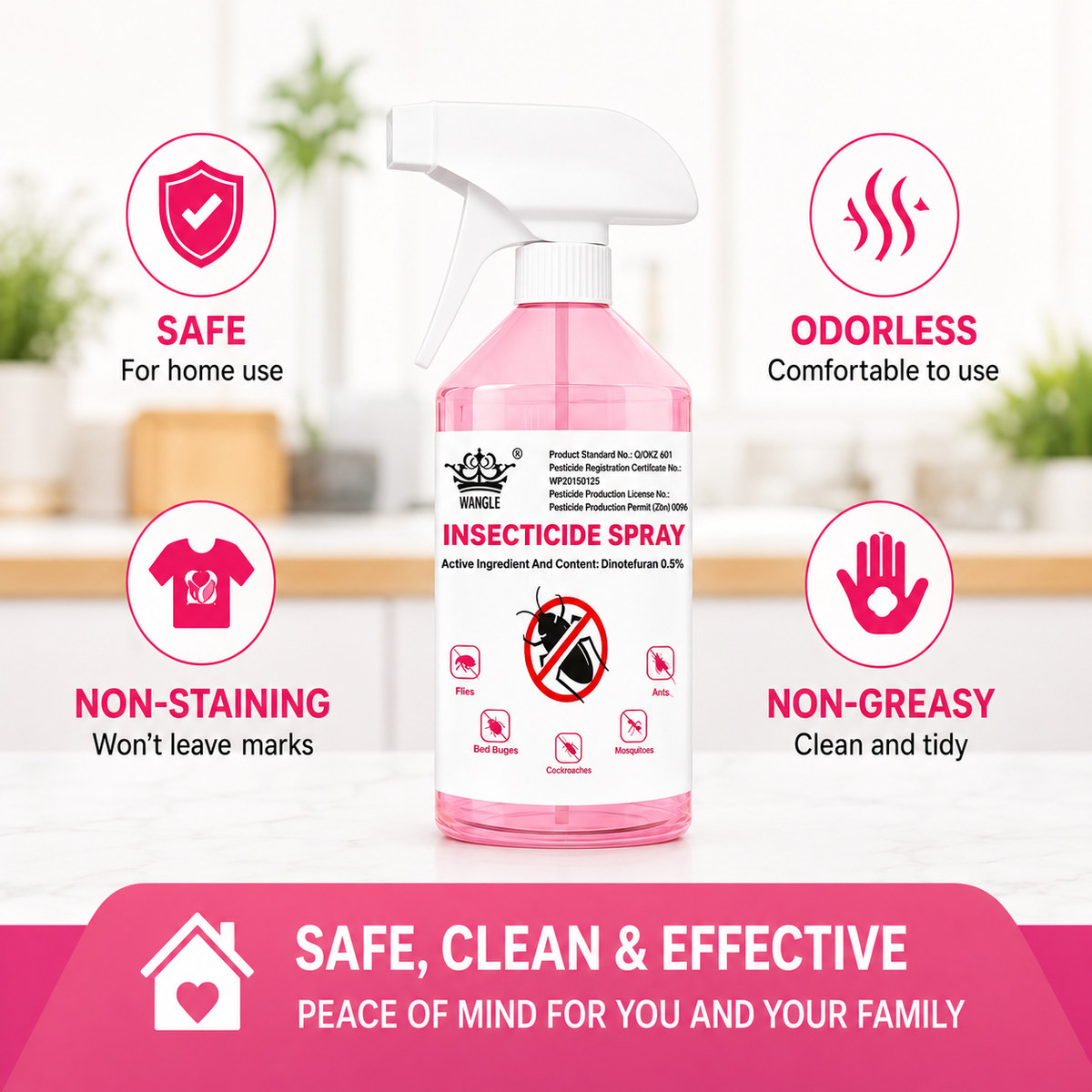 Effective Multi-Functional Household Pest Control, Easy-Use Insect Treatment, Powerful Formula to Get Rid of Cockroaches and Other Indoor Insects Insecticide
