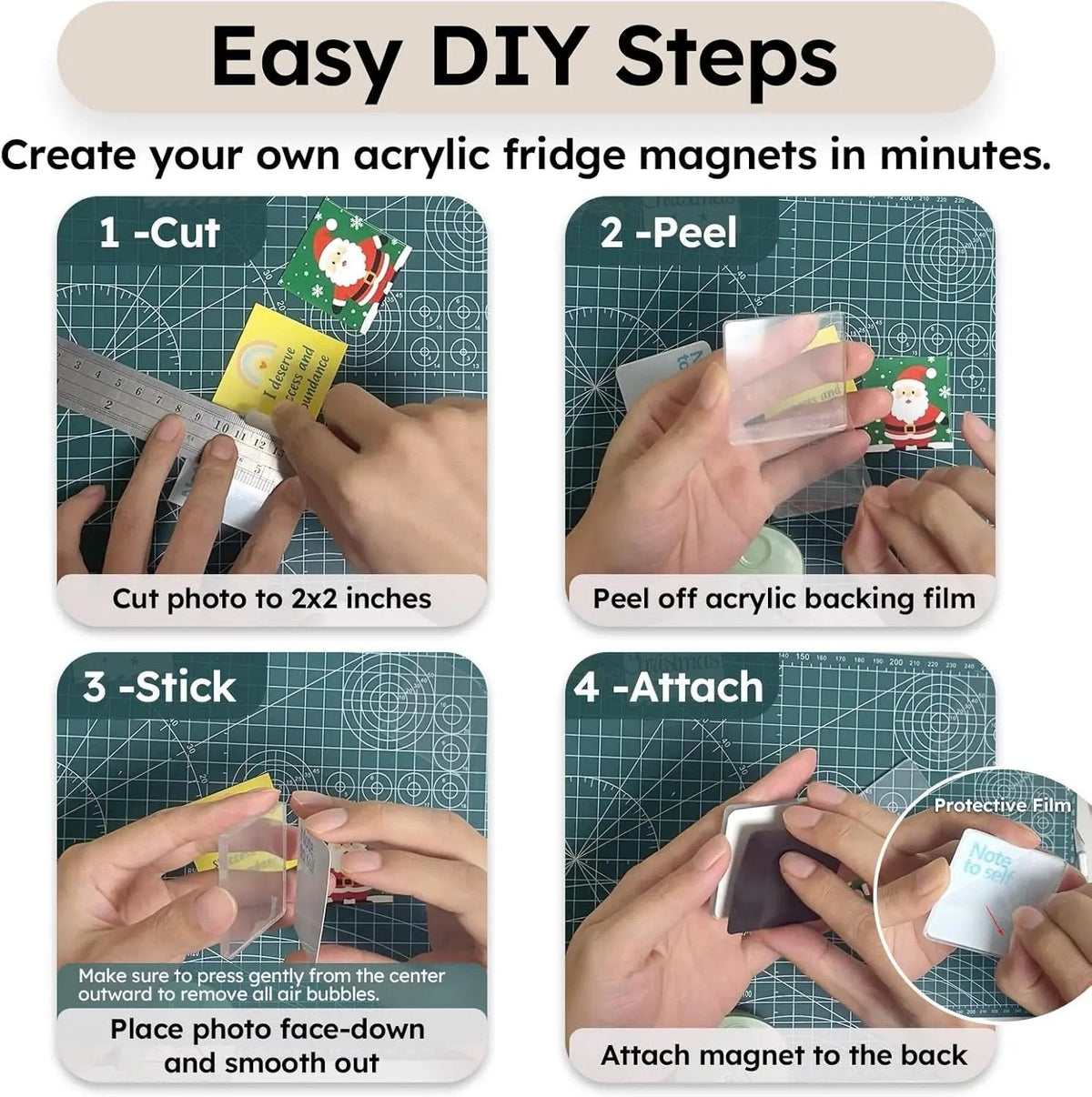 🎁Clear Acrylic DIY Fridge Magnet Set with Adhesive Backing – Square Magnetic Photo Frames with Stunning 3D Effect 💕