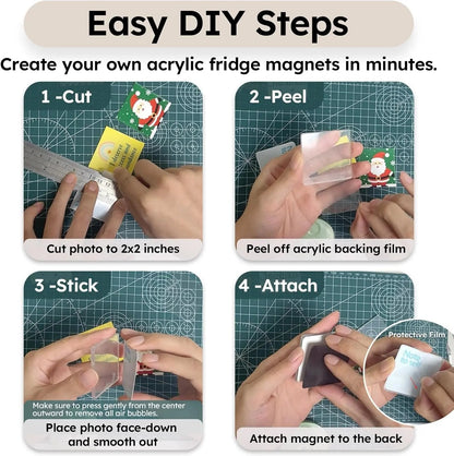 🎁Clear Acrylic DIY Fridge Magnet Set with Adhesive Backing – Square Magnetic Photo Frames with Stunning 3D Effect 💕