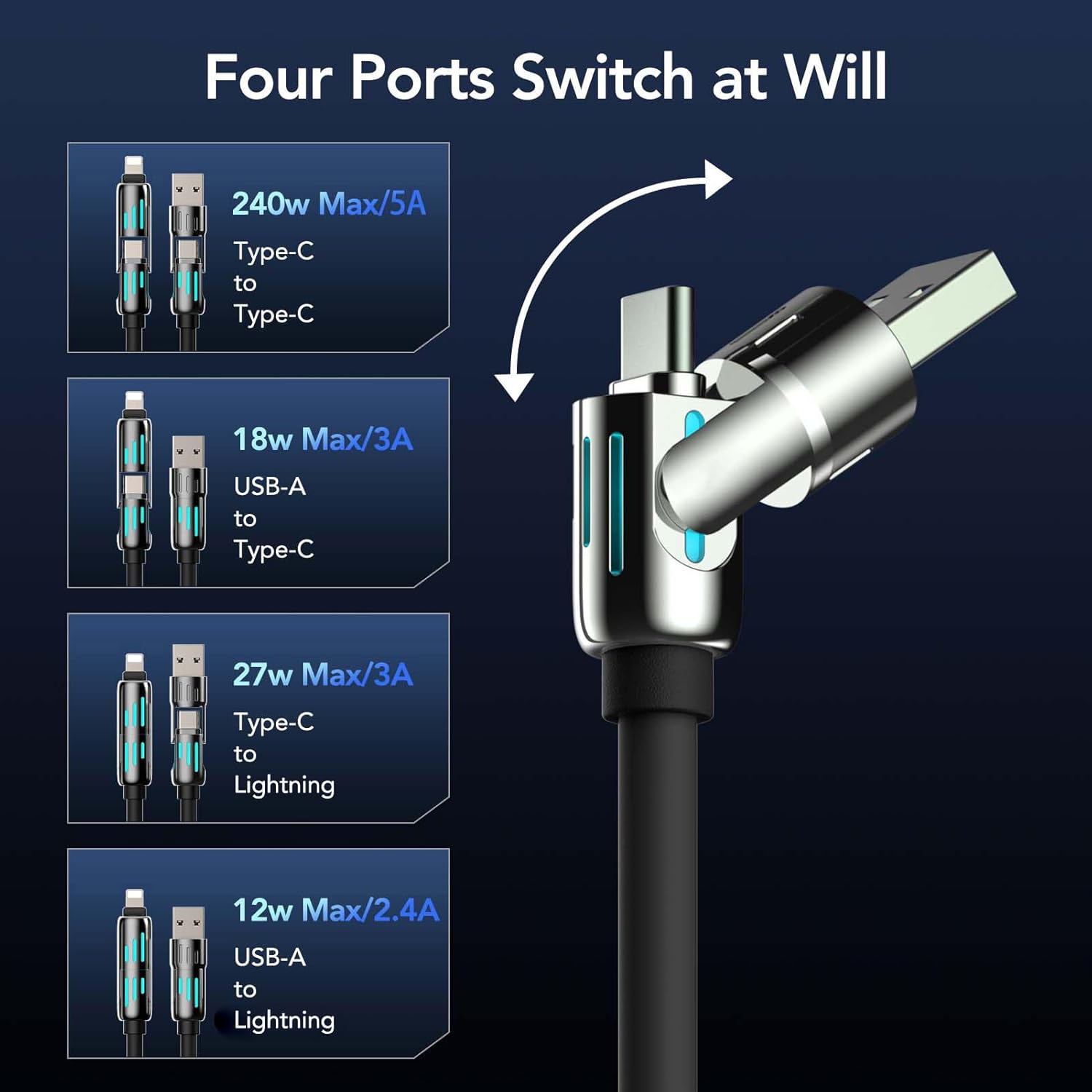 240W 4-in-1 Fast Charging Cable