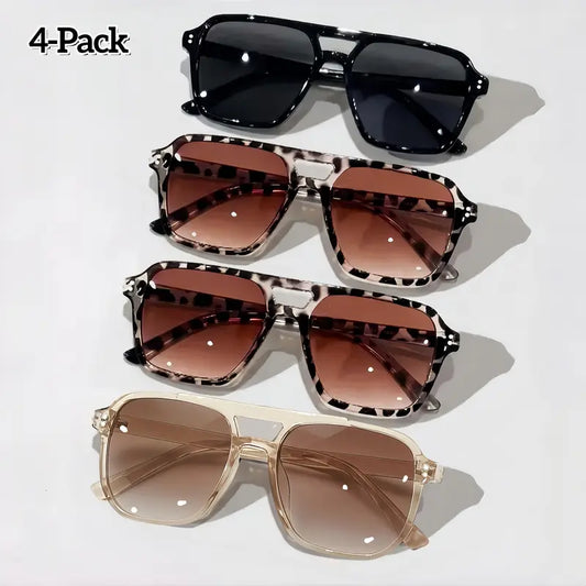 🕶️ 4-Pack Y2K Polarized Aviator Sunglasses – Vintage Double Bridge Shades for Men & Women ✨