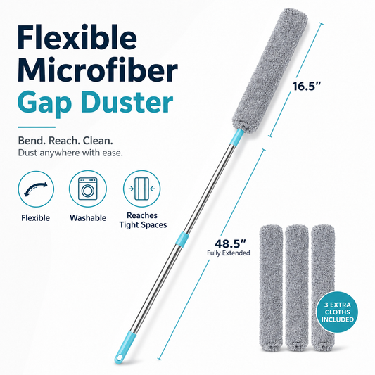 ✨ Long Reach Flexible Microfiber Duster – Bendable Gap Cleaner for Under Furniture, Beds, Sofas, Fridges & Tight Spaces 🧹