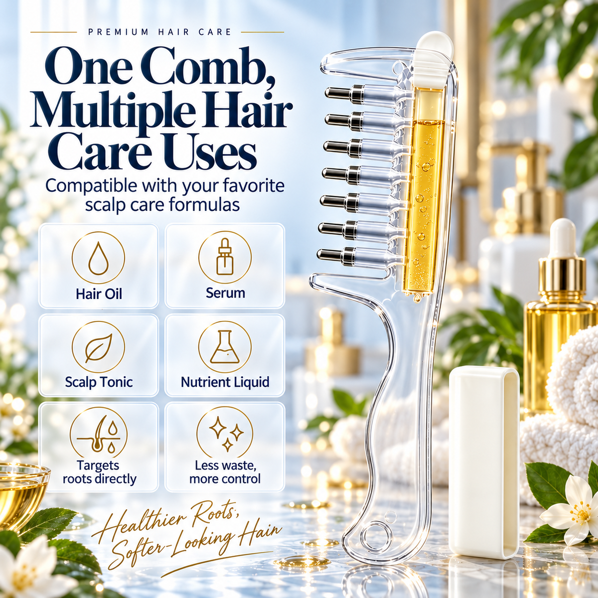 ✨ Scalp Liquid Applicator Comb 💧 Refillable Hair Root Oil Massage Comb 🌿 for Hair Care Treatment & Scalp Nourishing