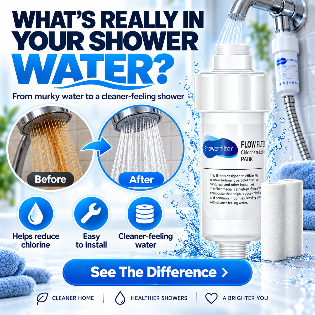🚿 Upgrade Your Shower Water — Easy-Install Shower Filter with 3 Cartridges for Cleaner-Feeling Water 💧