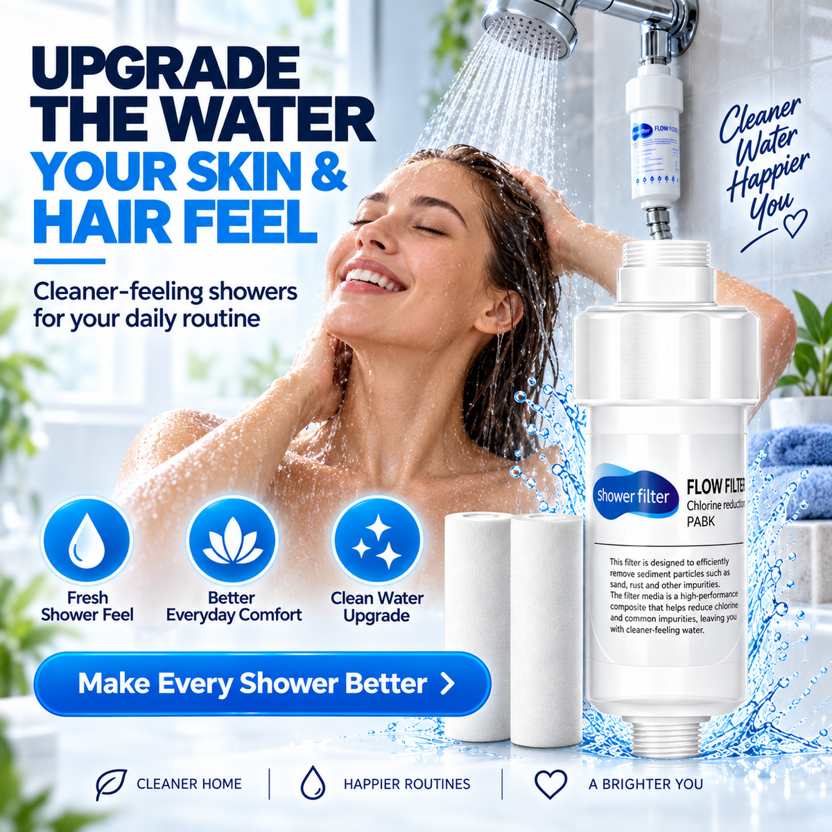 🚿 Upgrade Your Shower Water — Easy-Install Shower Filter with 3 Cartridges for Cleaner-Feeling Water 💧