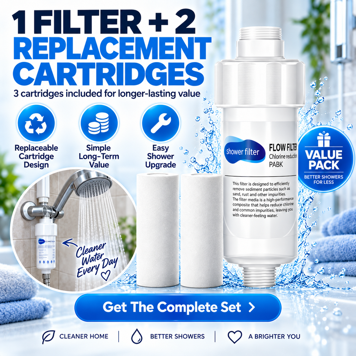 🚿 Upgrade Your Shower Water — Easy-Install Shower Filter with 3 Cartridges for Cleaner-Feeling Water 💧