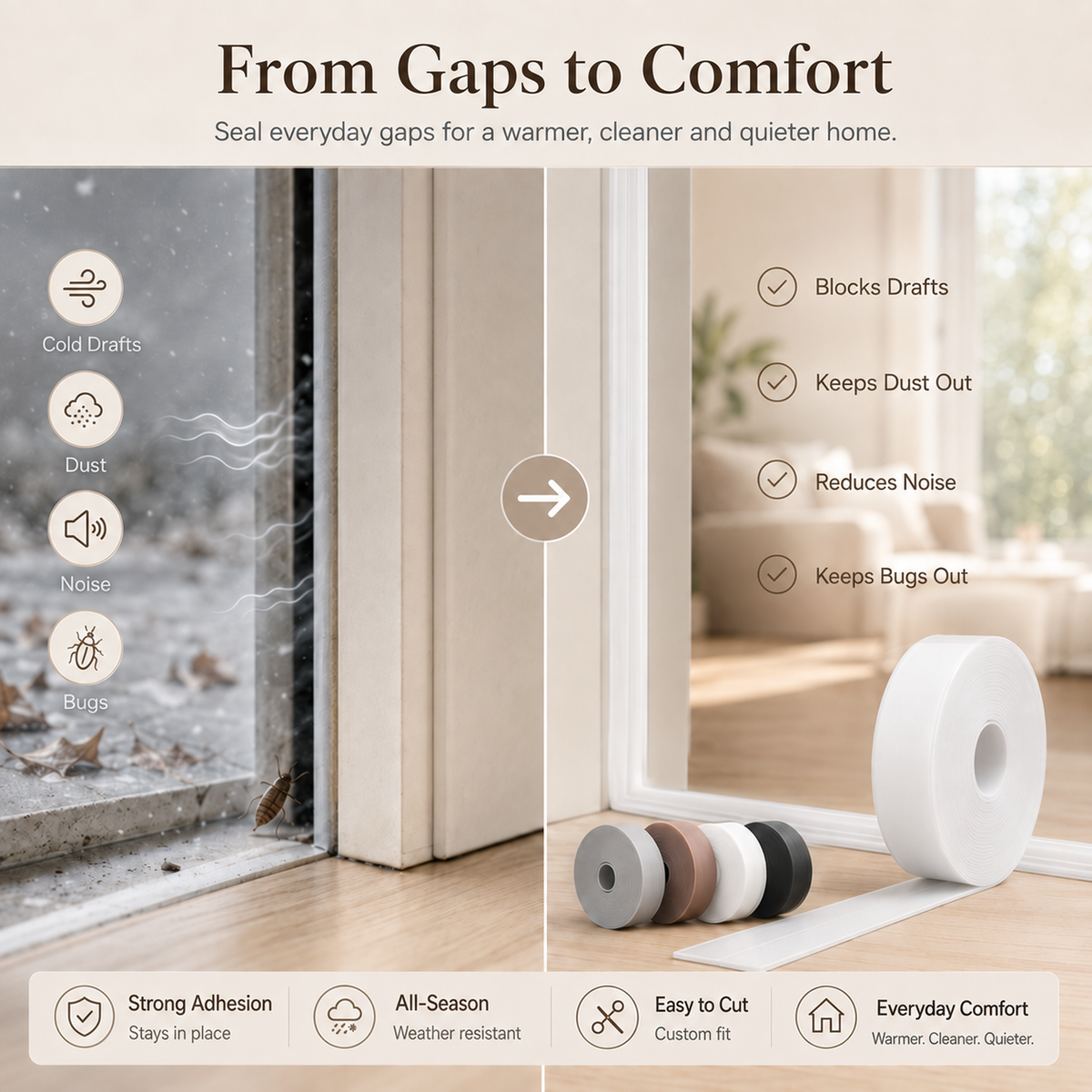 🚪 16.4FT Self-Adhesive Weather Stripping for Doors & Windows ✨