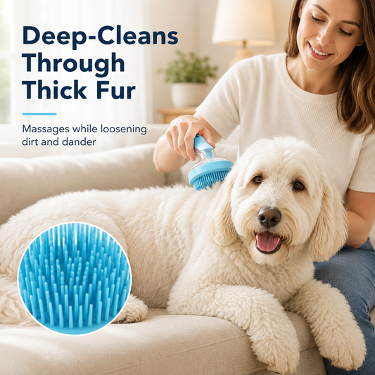 🐶🐱 2-in-1 Pet Bath Brush with Shampoo Dispenser – Gentle Silicone Grooming & Deshedding Brush 🫧