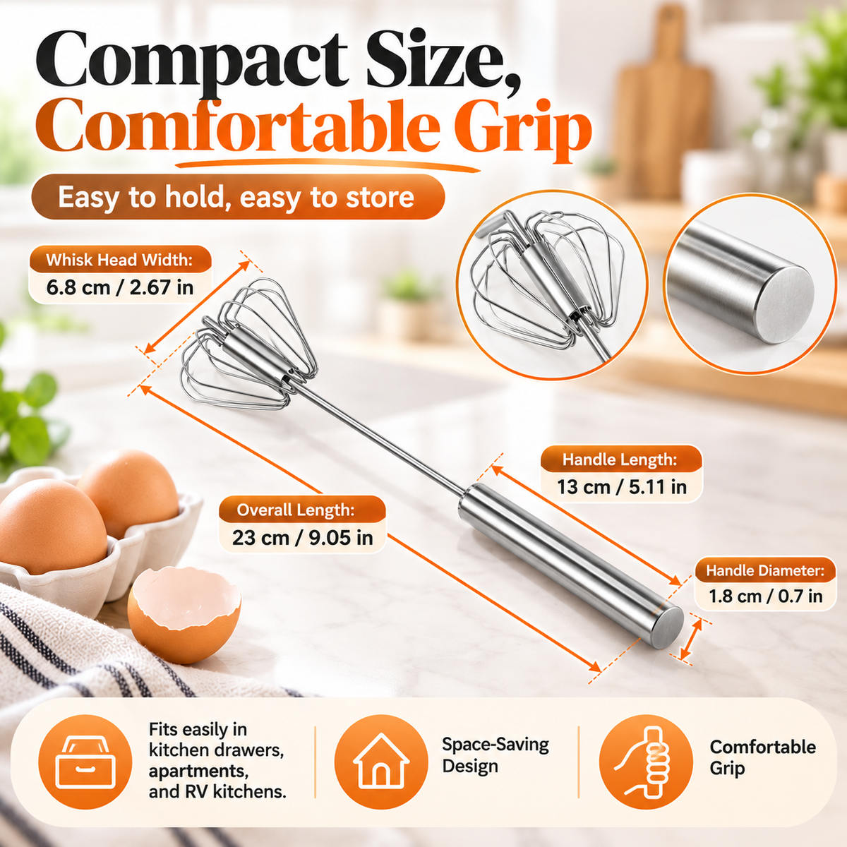 🥚 AA Food-Grade Stainless Steel Hand-Push Rotary Whisk ✨