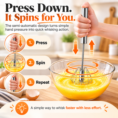 🥚 AA Food-Grade Stainless Steel Hand-Push Rotary Whisk ✨