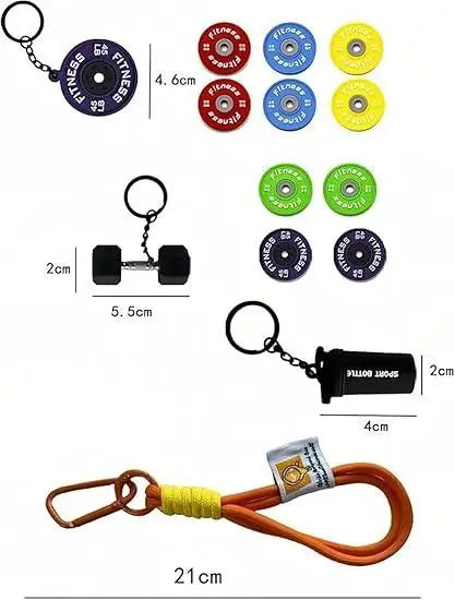 🏋️‍♀️✨ Fitness Keychain Set 🔑💪 Silicone Dumbbell, Kettlebell & Weight Plate Charms