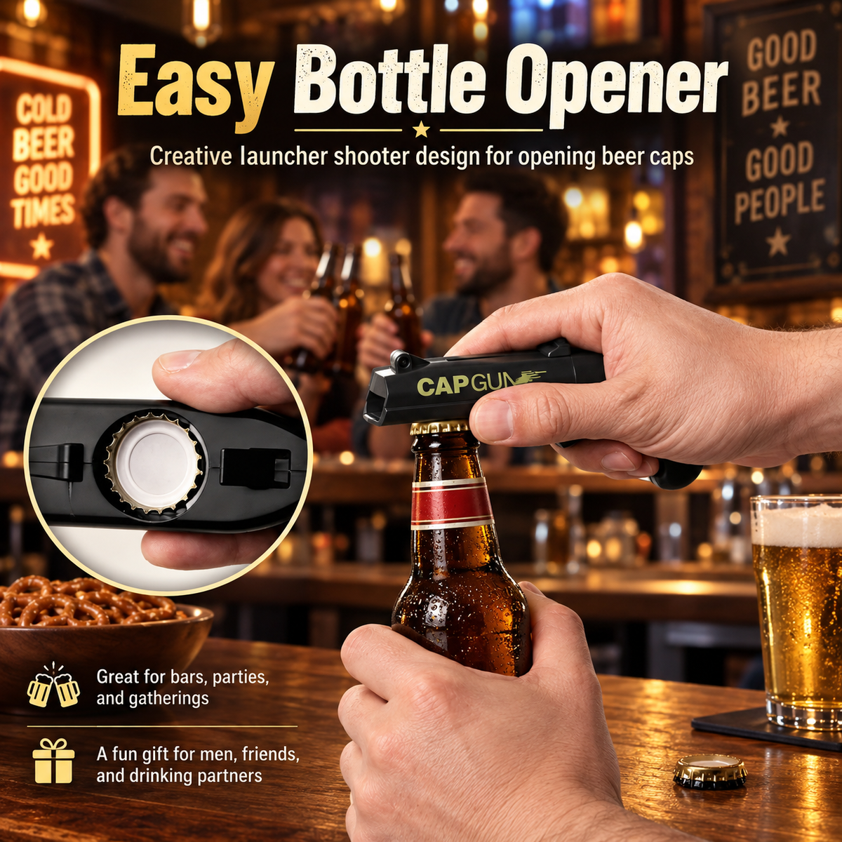 🍺 Creative Cap Launcher Bottle Opener – Fun Bar Gadget & Gift for Him 🎁