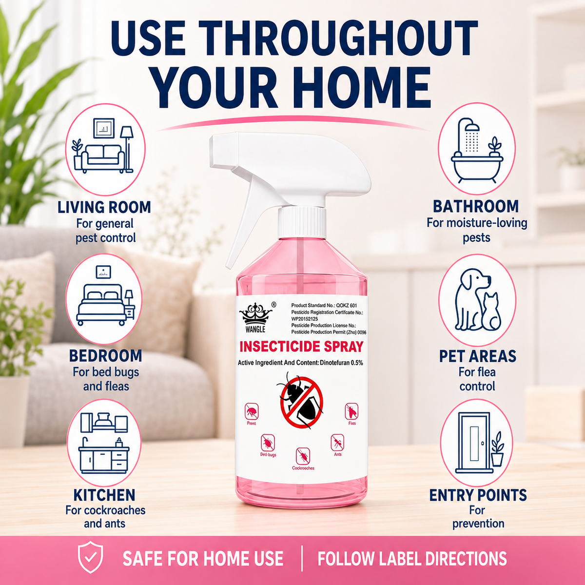 Effective Multi-Functional Household Pest Control, Easy-Use Insect Treatment, Powerful Formula to Get Rid of Cockroaches and Other Indoor Insects Insecticide