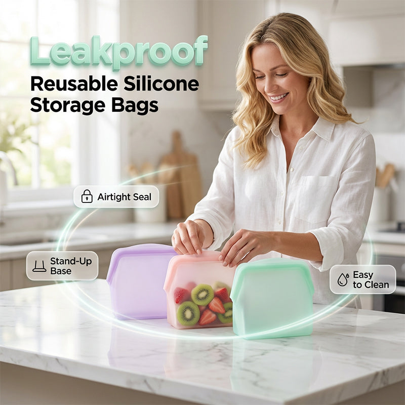 Leakproof Reusable Silicone Storage Bags